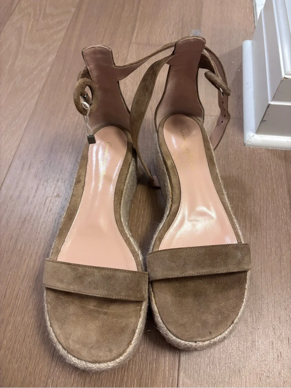 Gianvito Rossi Tan Suede Espadrille Wedge Sandals